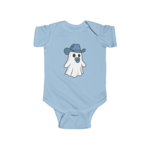 cowboy ghost infant bodysuit cute halloween baby clothes, newborn western costume, toddler outfit, spooky fun gift, blue baby bodysuit