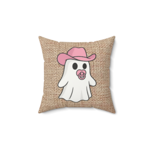 baby boo ghost reversible halloween throw pillow, cute ghost pillow with double sided design, vegan suede western fall decor, spooky pillow