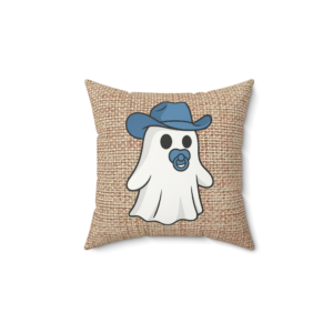 baby boo ghost reversible halloween throw pillow, cute ghost pillow with double sided design, vegan suede western fall decor, spooky pillow