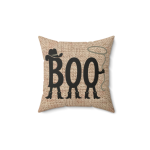 baby boo ghost reversible halloween throw pillow, cute ghost pillow with double sided design, vegan suede western fall decor, spooky pillow